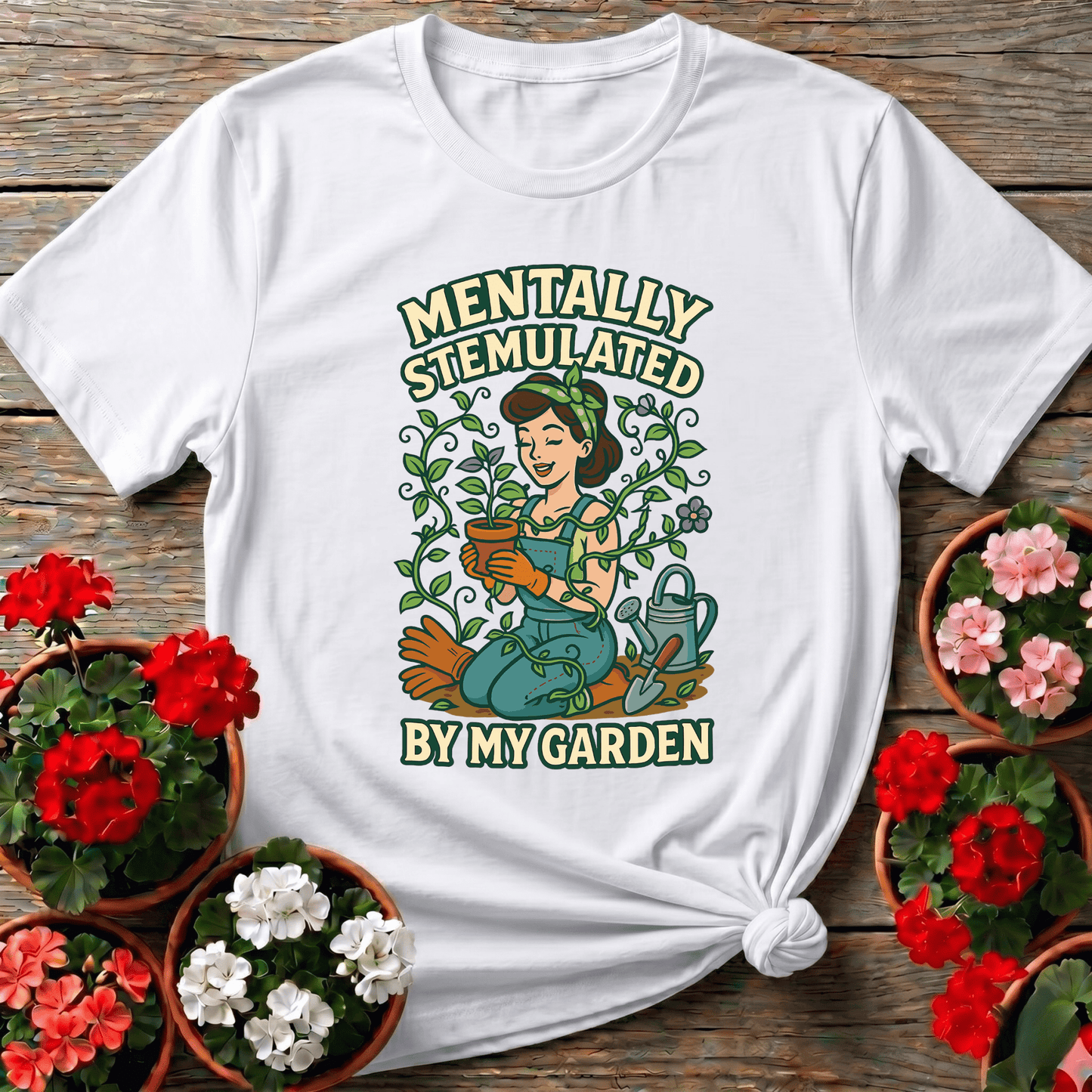 Mentally Stemulated By My Garden Pin-Up T-shirt - GardeningTshirts