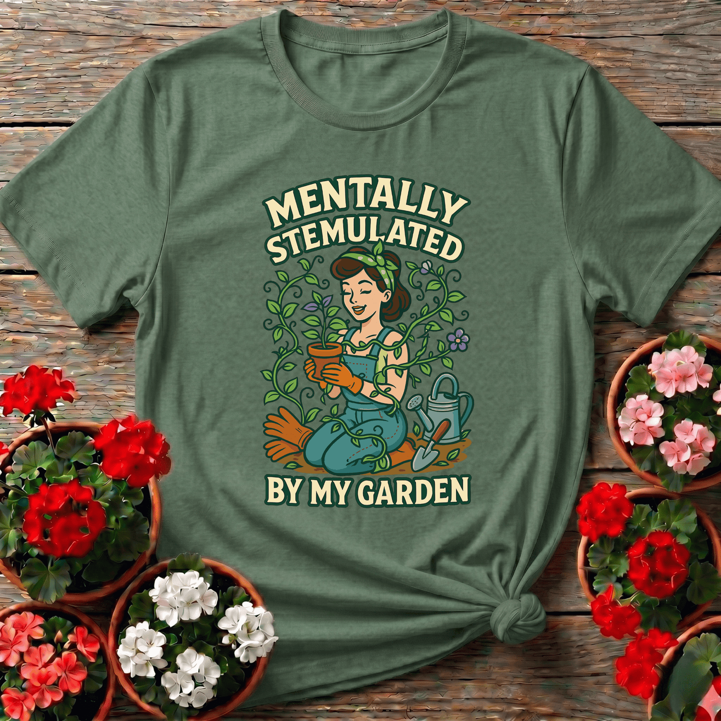 Mentally Stemulated By My Garden Pin-Up T-shirt - GardeningTshirts