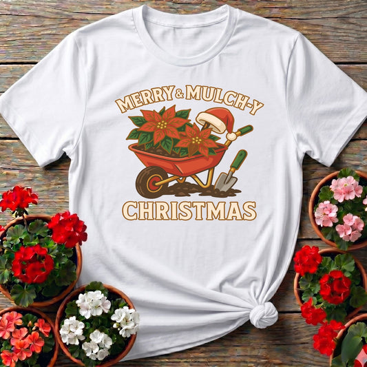 Merry and Mulchy Christmas Gardener T-shirt - GardeningTshirts