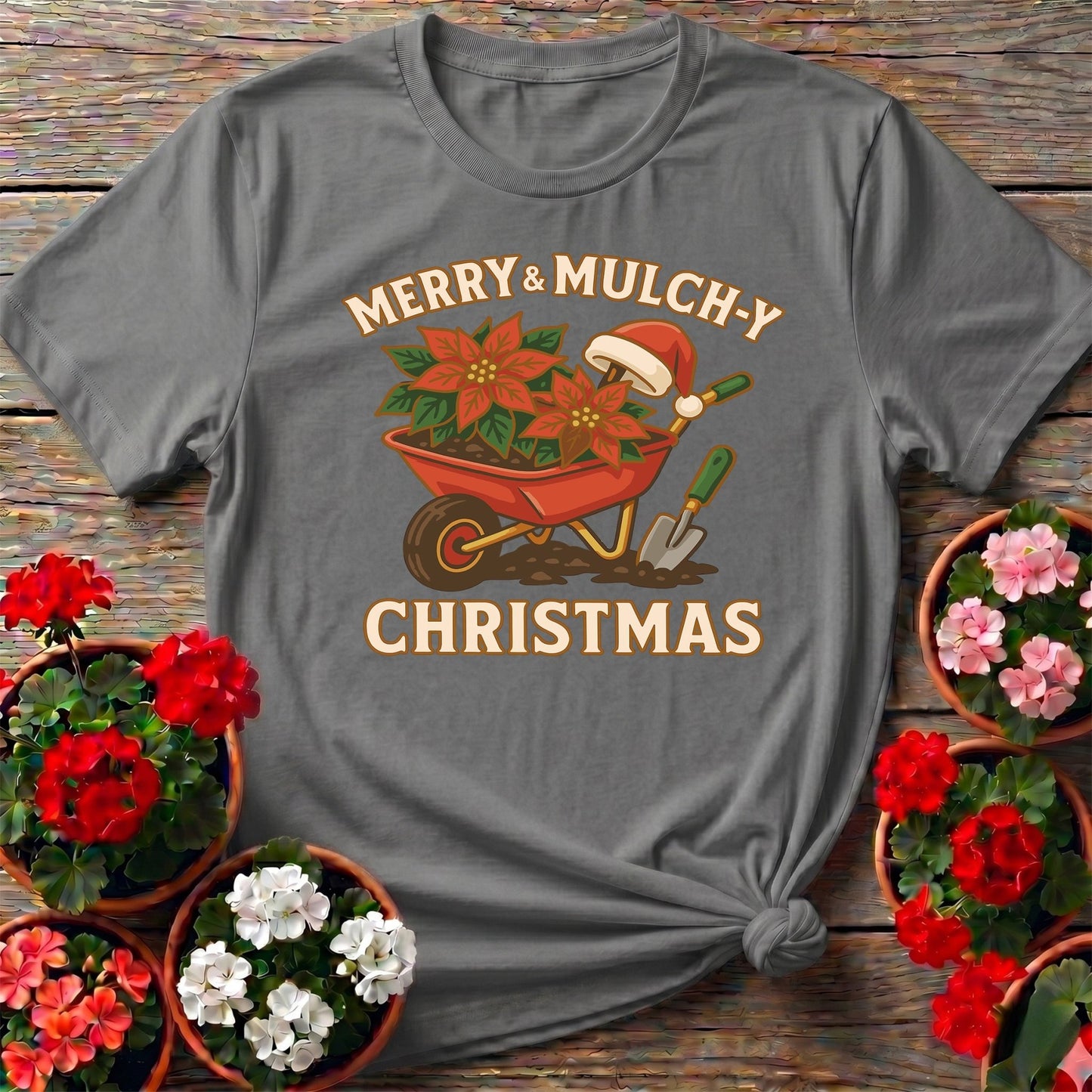 Merry and Mulchy Christmas Gardener T-shirt - GardeningTshirts