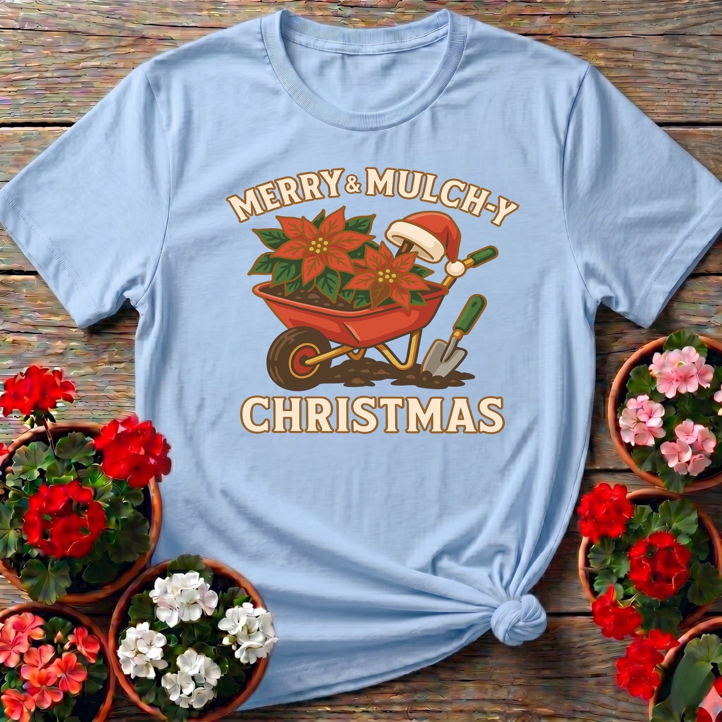 Merry and Mulchy Christmas Gardener T-shirt - GardeningTshirts
