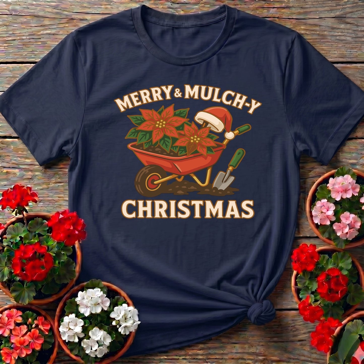 Merry and Mulchy Christmas Gardener T-shirt - GardeningTshirts