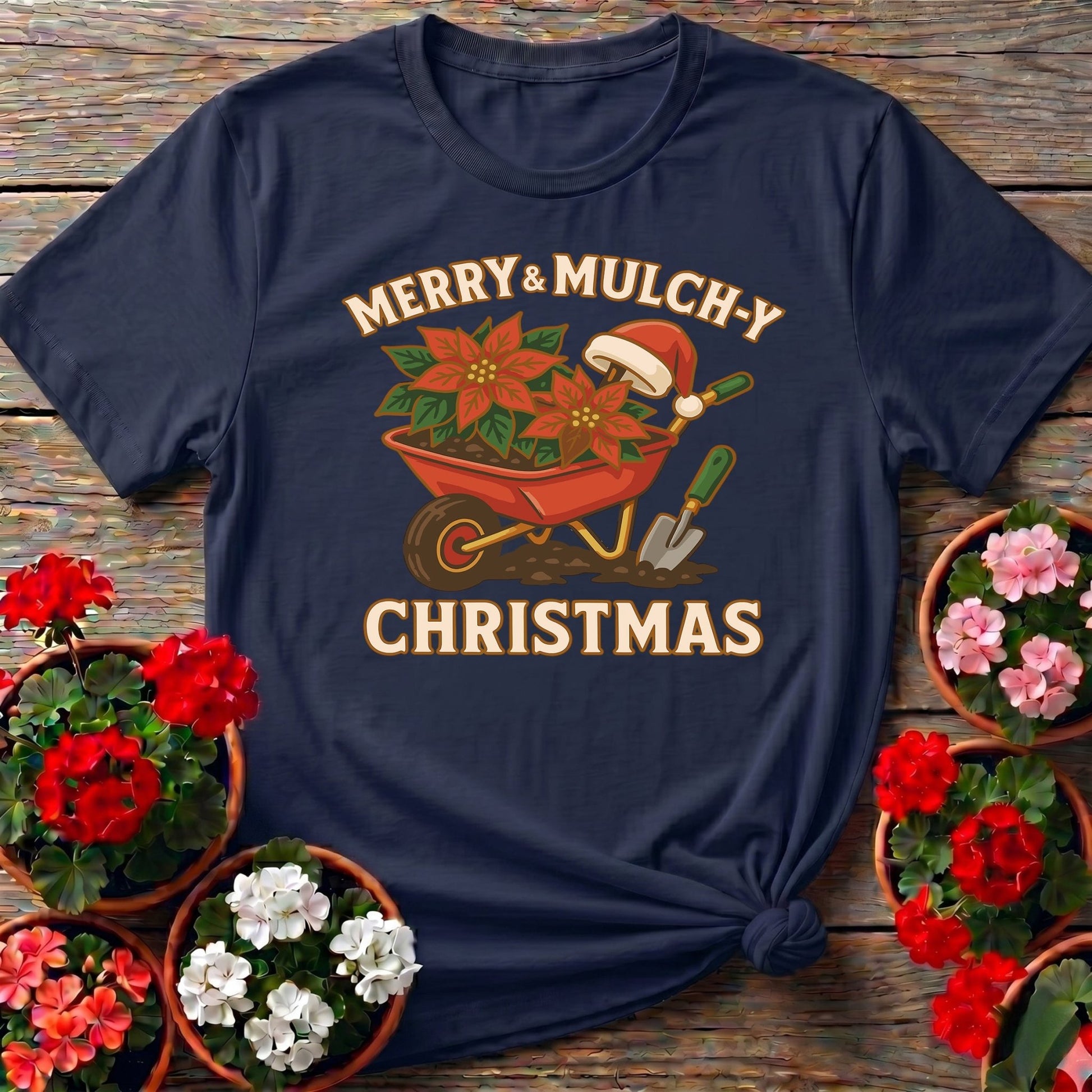 Merry and Mulchy Christmas Gardener T-shirt - GardeningTshirts