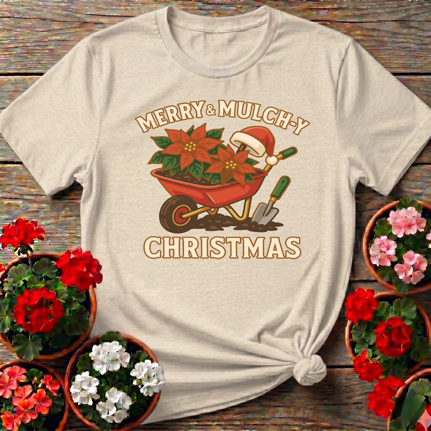 Merry and Mulchy Christmas Gardener T-shirt - GardeningTshirts