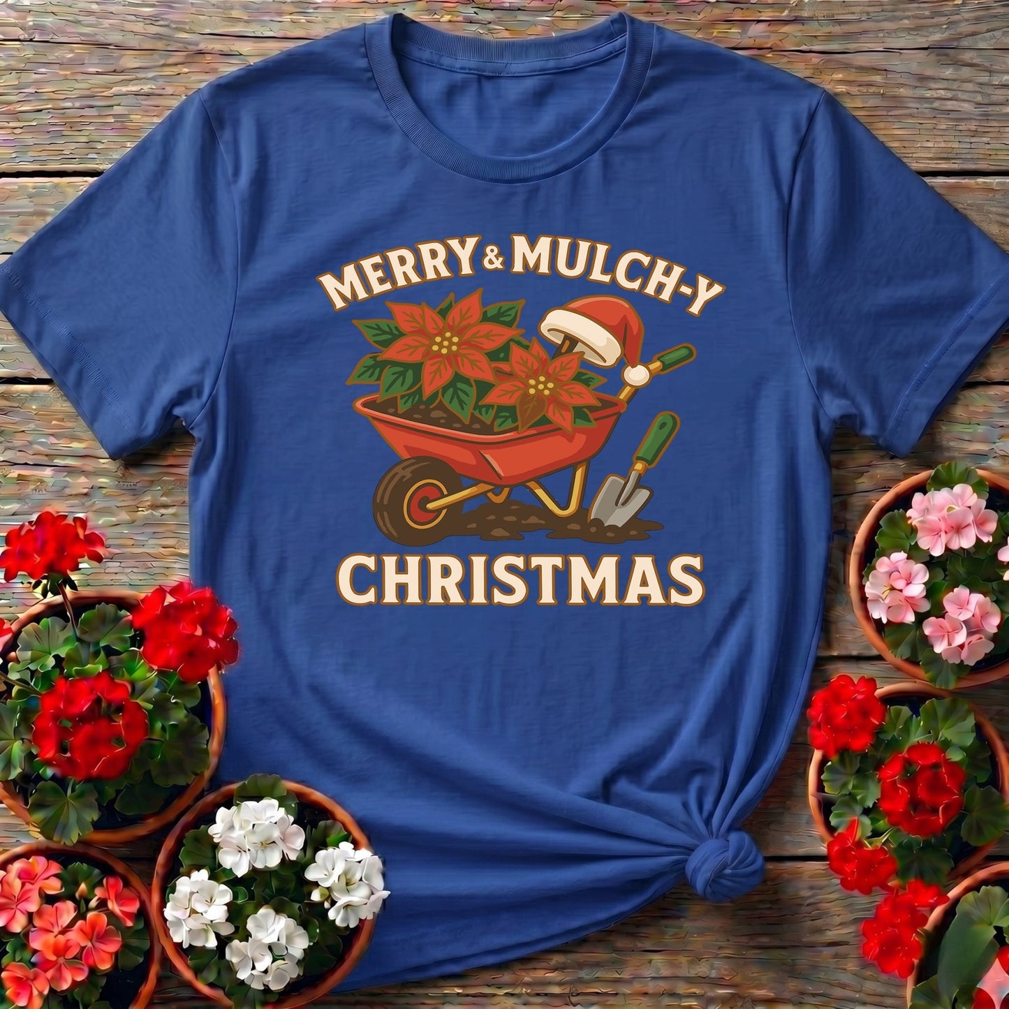 Merry and Mulchy Christmas Gardener T-shirt - GardeningTshirts