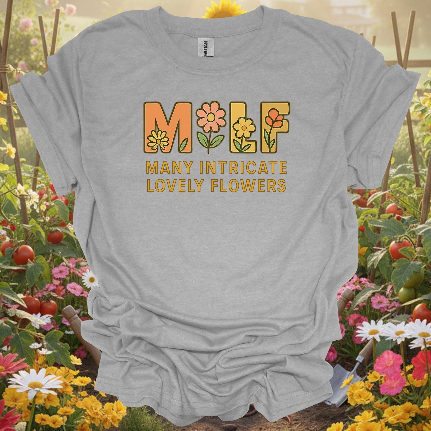 Sport Grey tshirt showing milf many intricate lovely flowers funny for gardening enthusiasts
