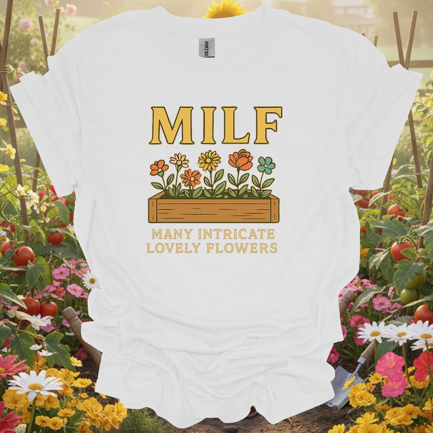 White shirt showing milf many intricate lovely flowers funny for outdoor enthusiasts
