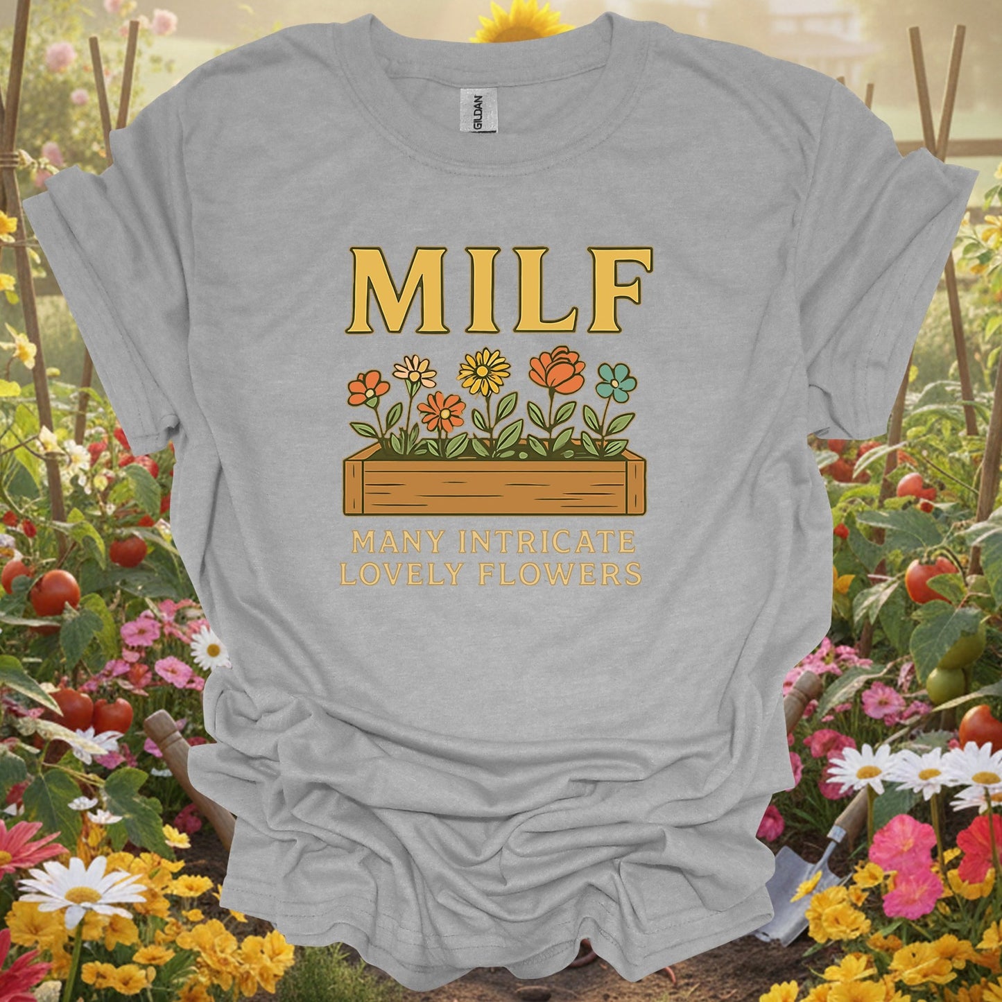Sport Grey tee showing milf many intricate lovely flowers funny for garden hobbyists