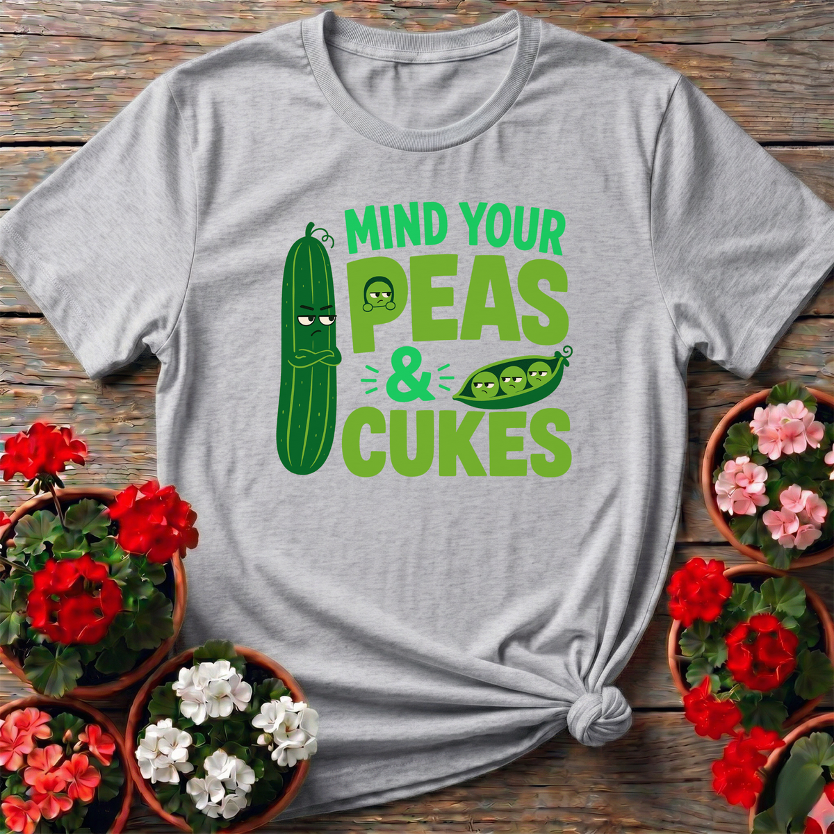 Mind Your Peas and Cukes Bold Green Lettering Tee - GardeningTshirts