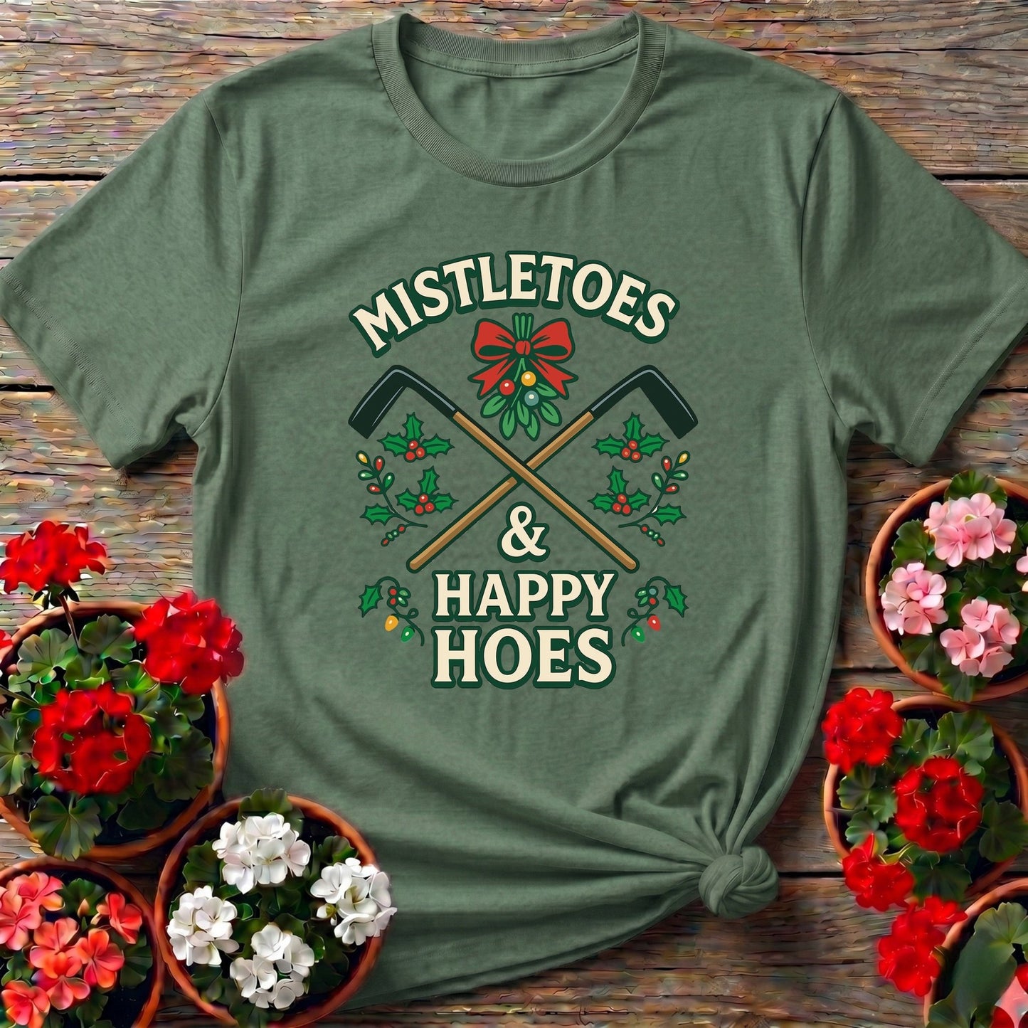 Mistletoes and Happy Hoes Funny Christmas Tee - GardeningTshirts