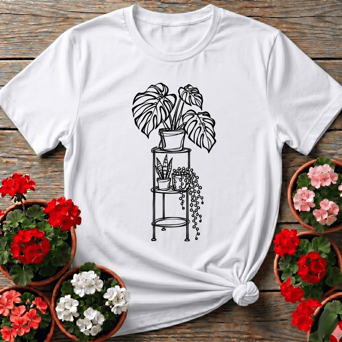 Monstera Plant Stand Line Art Houseplant Lover T-Shirt - GardeningTshirts