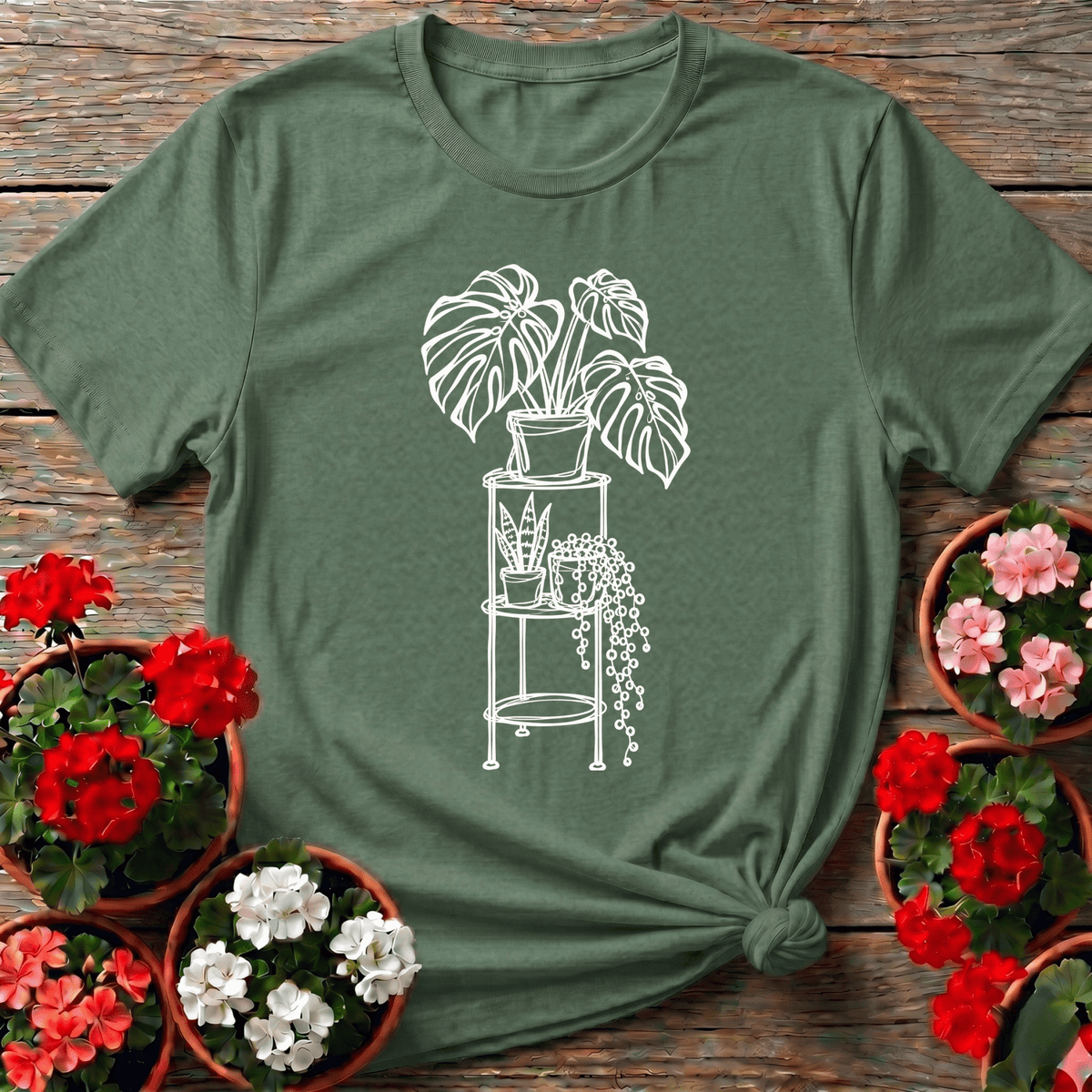 Monstera Plant Stand Line Art Houseplant Lover T-Shirt - GardeningTshirts