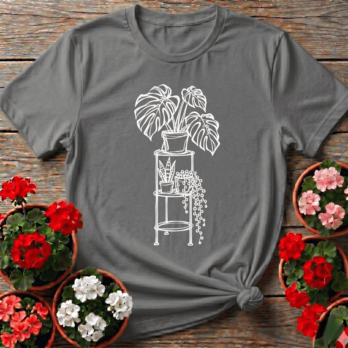 Monstera Plant Stand Line Art Houseplant Lover T-Shirt - GardeningTshirts