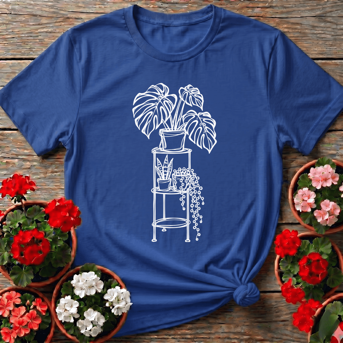 Monstera Plant Stand Line Art Houseplant Lover T-Shirt - GardeningTshirts