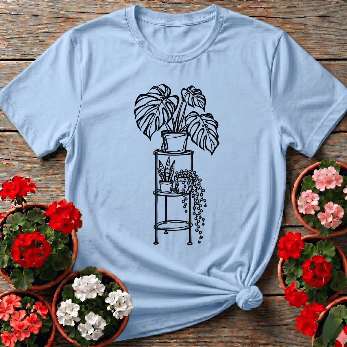 Monstera Plant Stand Line Art Houseplant Lover T-Shirt - GardeningTshirts