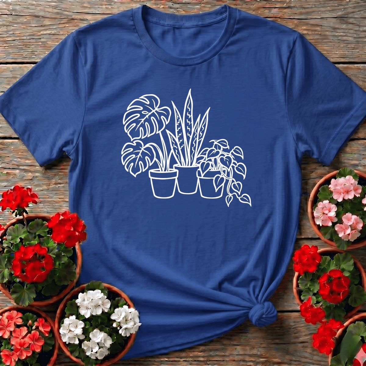 Royal modern line art indoor plant trio shirt with monstera snake plant and pothos for houseplant enthusiasts
