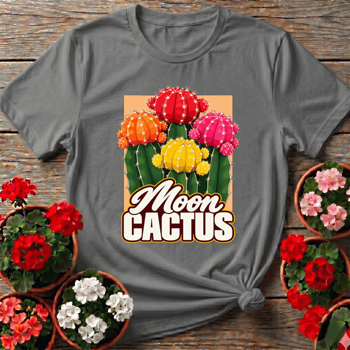 Moon Cactus Succulent Retro Illustration Shirt - GardeningTshirts