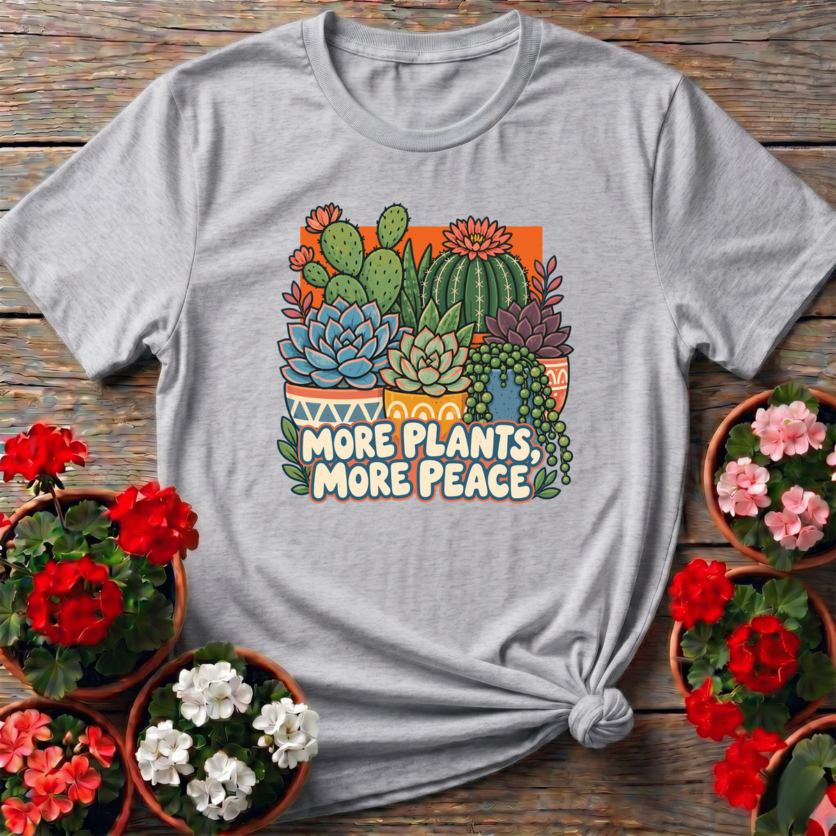 More Plants More Peace Succulent and Cactus Gardening Tee - GardeningTshirts