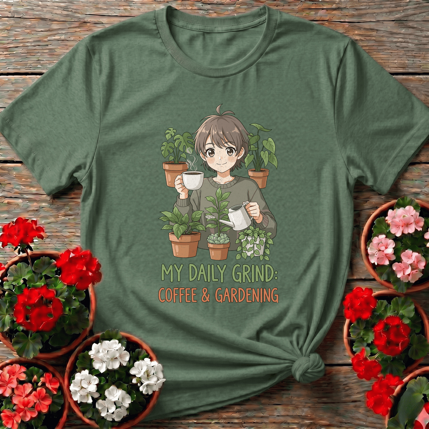 My Daily Grind Coffee and Gardening Anime Plant T-Shirt - GardeningTshirts