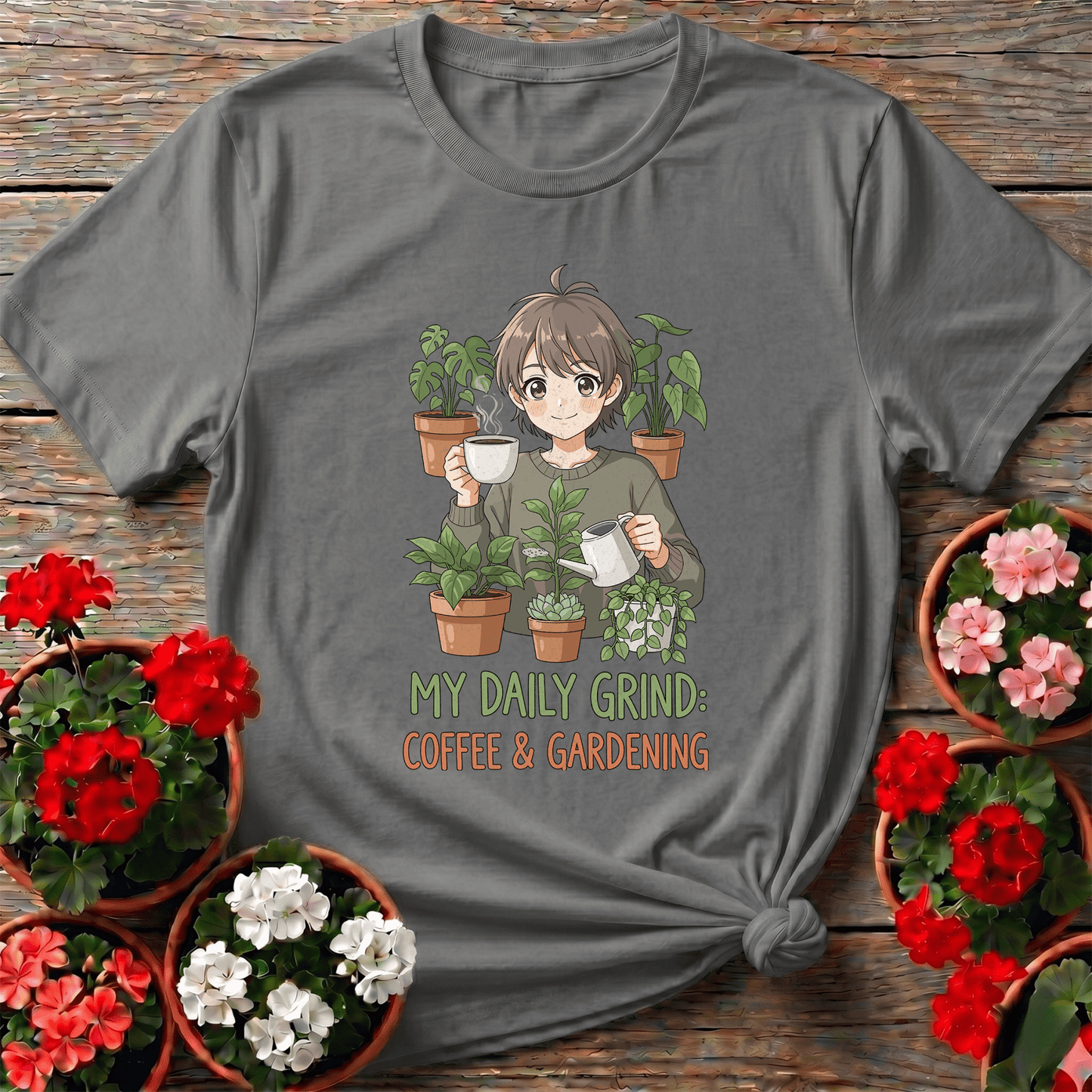 My Daily Grind Coffee and Gardening Anime Plant T-Shirt - GardeningTshirts