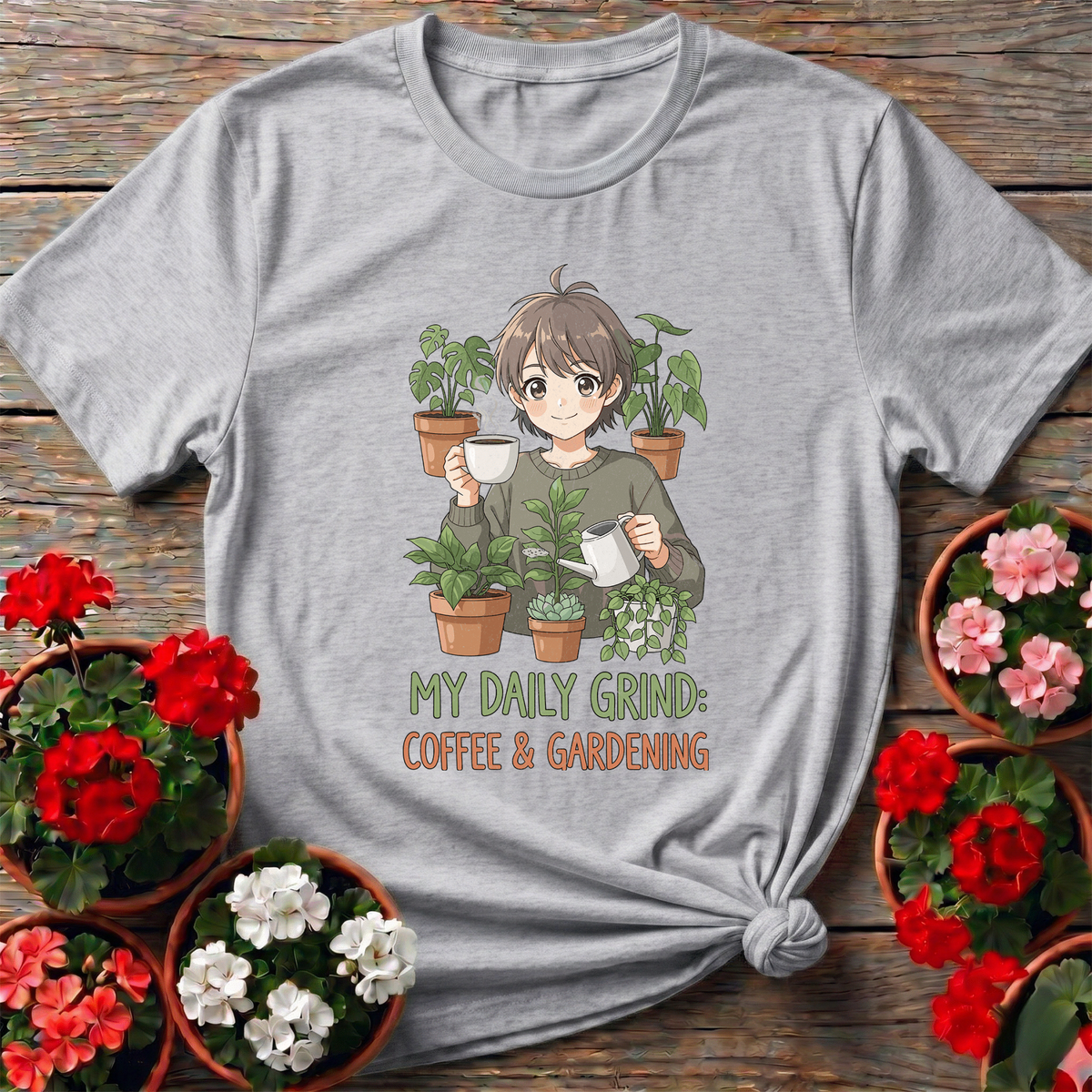 My Daily Grind Coffee and Gardening Anime Plant T-Shirt - GardeningTshirts
