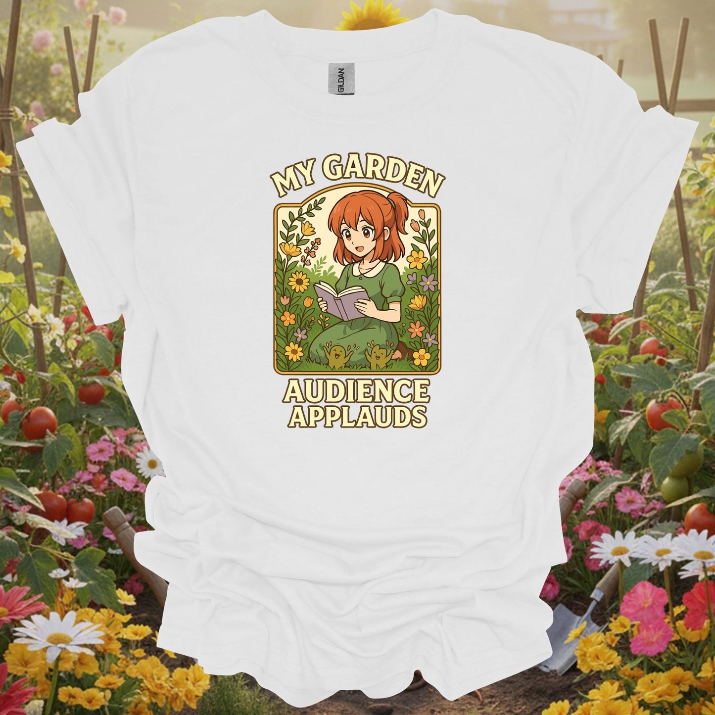 White tshirt showing acknowledge your botanical performance with this beautiful anime-inspired design for garden club members meeting fellow enthusiasts
