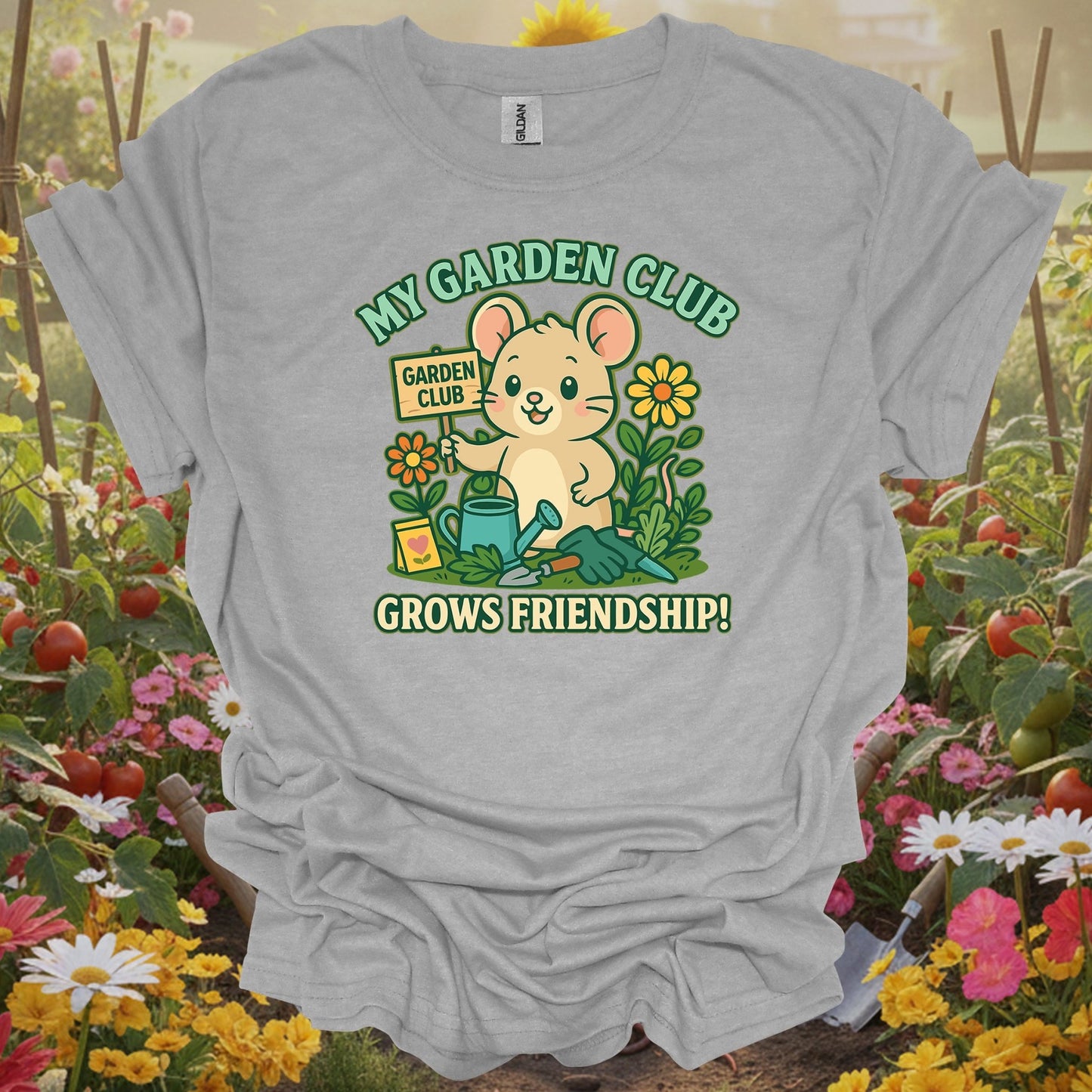 Sport Grey tee showing my garden club grows friendship cute mouse for wholesome plant parents