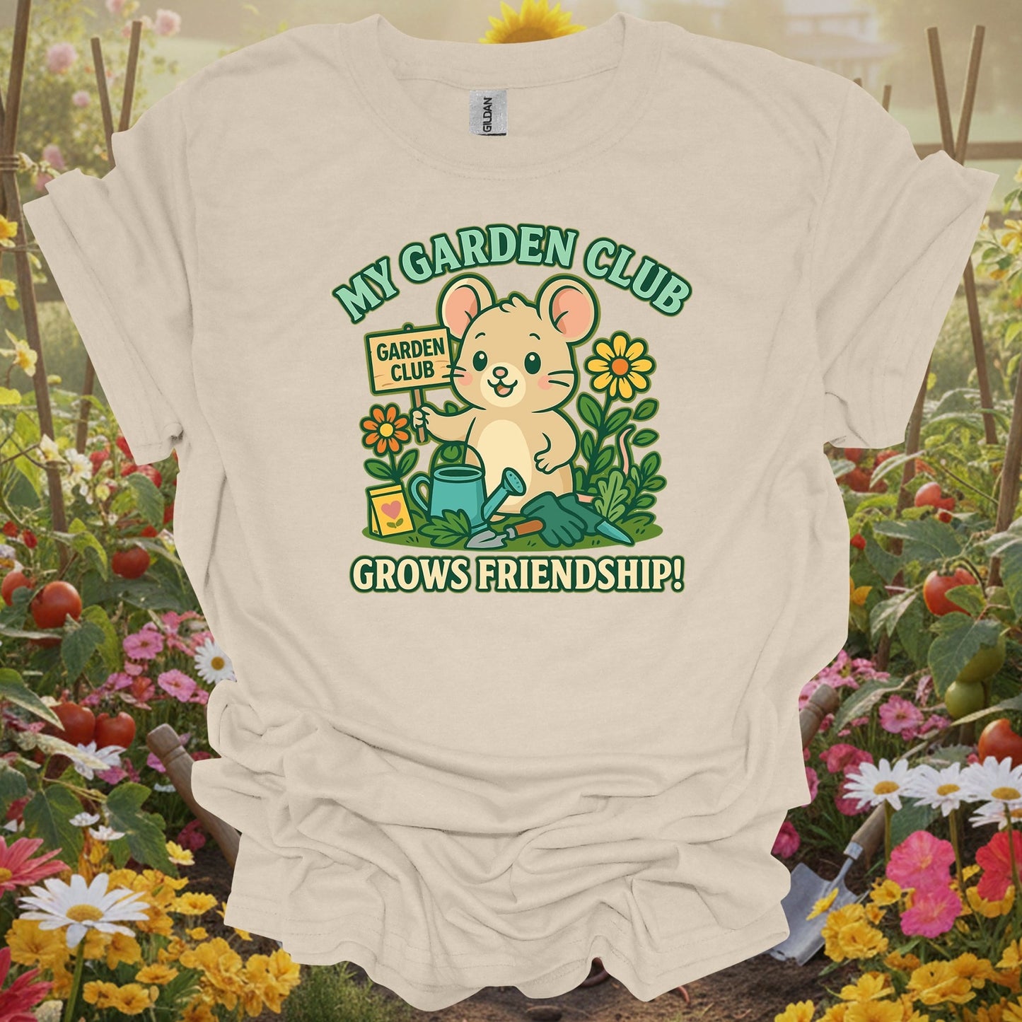 Natural tshirt showing my garden club grows friendship cute mouse for cute style gardeners