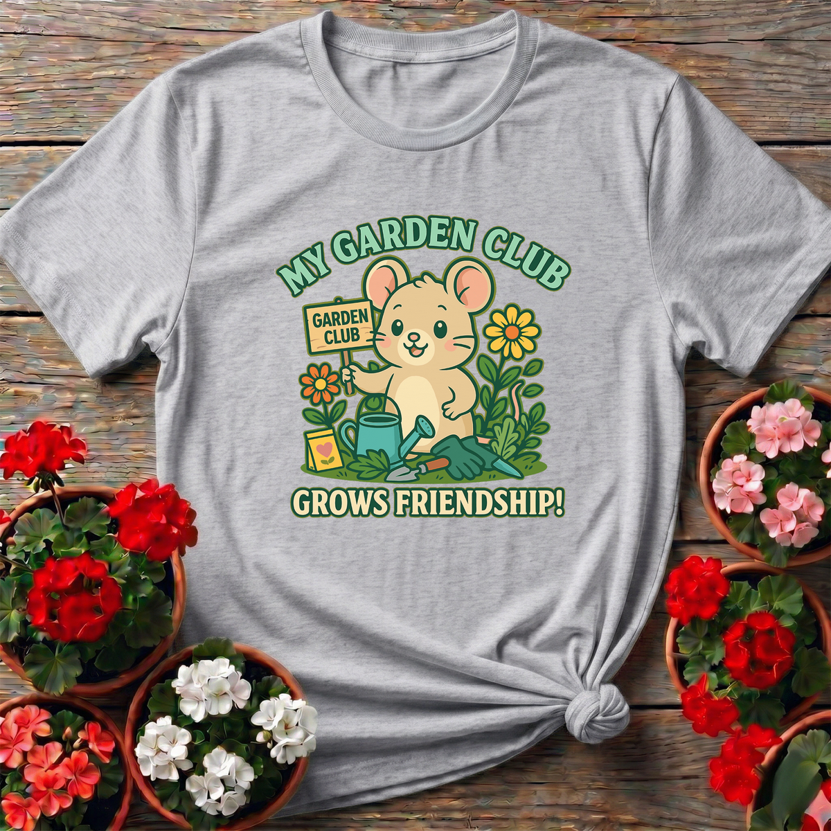 My Garden Club Grows Friendship Cute Mouse T-shirt - GardeningTshirts