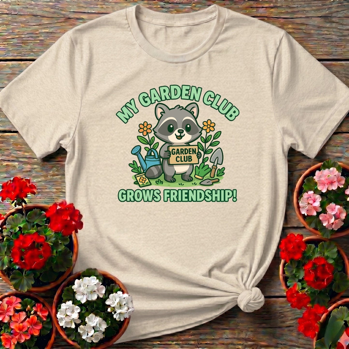 My Garden Club Grows Friendship Raccoon T-shirt - GardeningTshirts