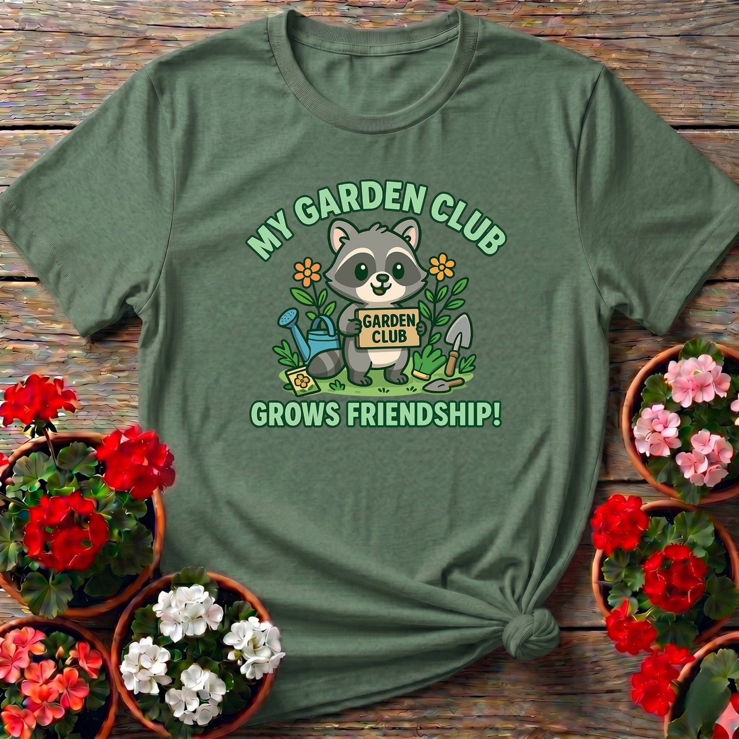My Garden Club Grows Friendship Raccoon T-shirt - GardeningTshirts