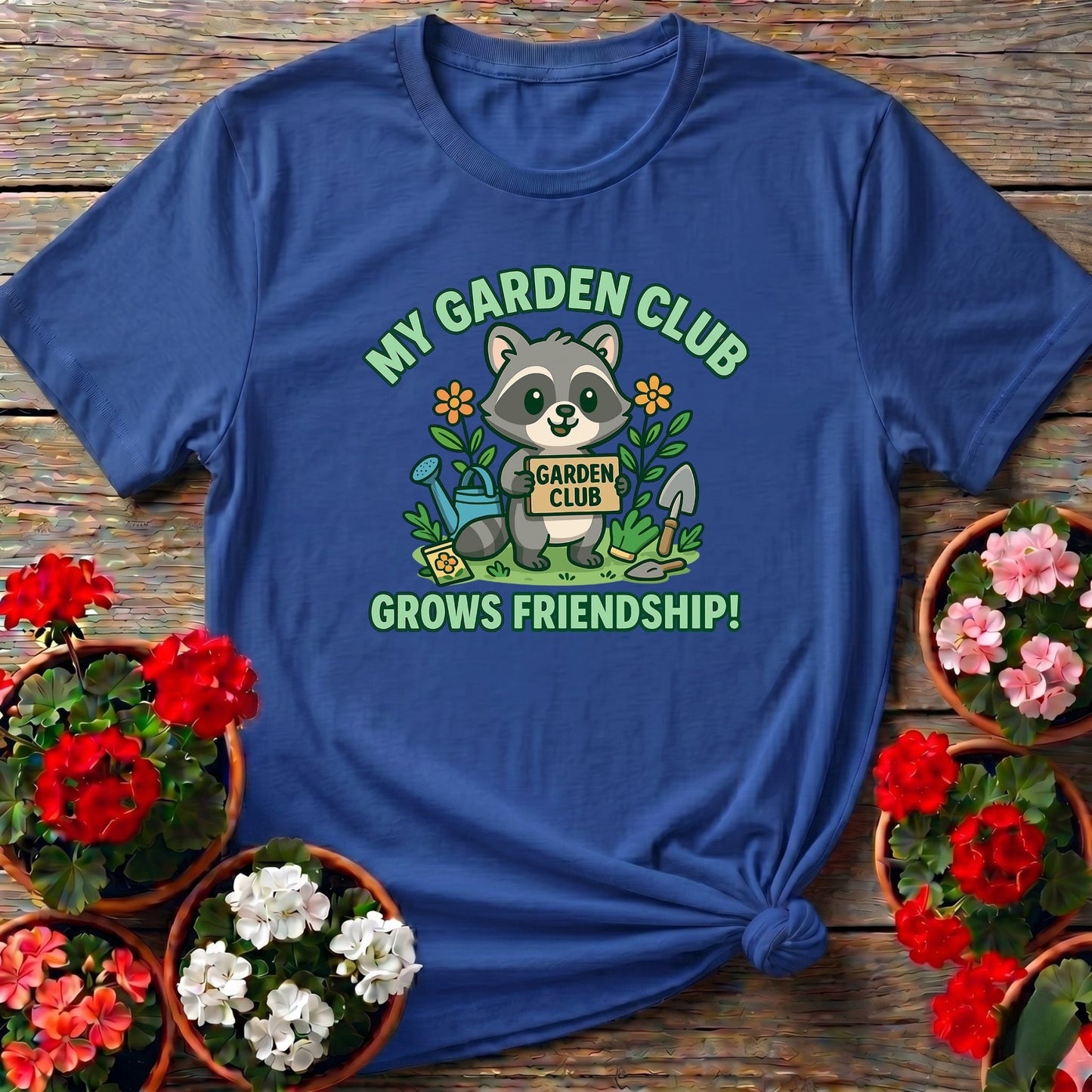 My Garden Club Grows Friendship Raccoon T-shirt - GardeningTshirts