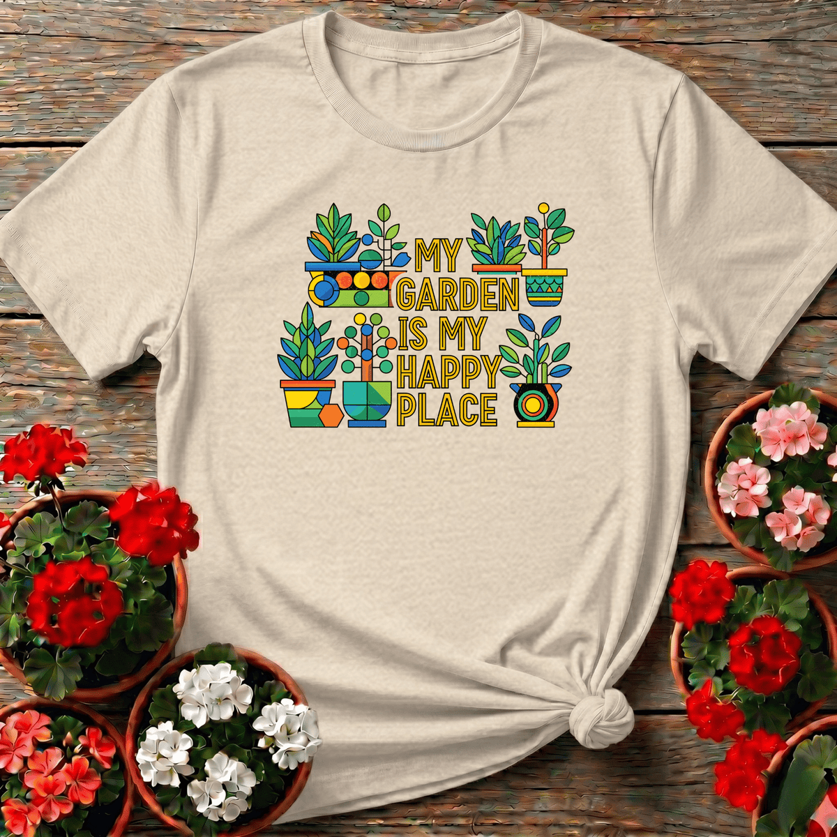 My Garden Is My Happy Place Colorful Potted Plants Tee - GardeningTshirts