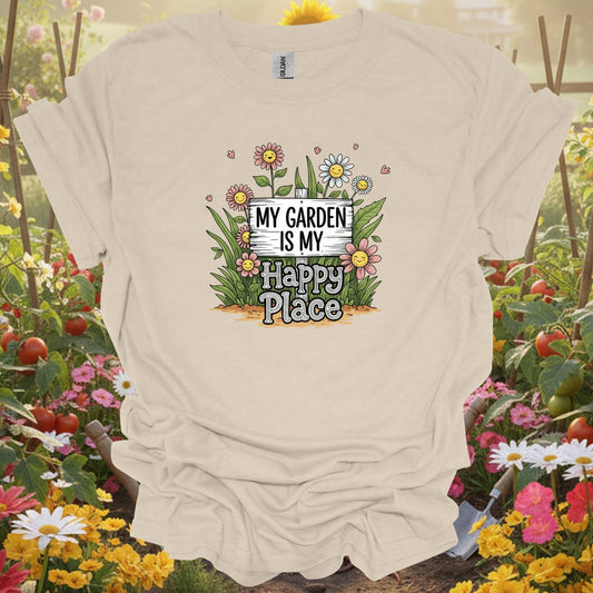 "My Garden Is My Happy Place" Whimsical Garden T-Shirt - GardeningTshirts