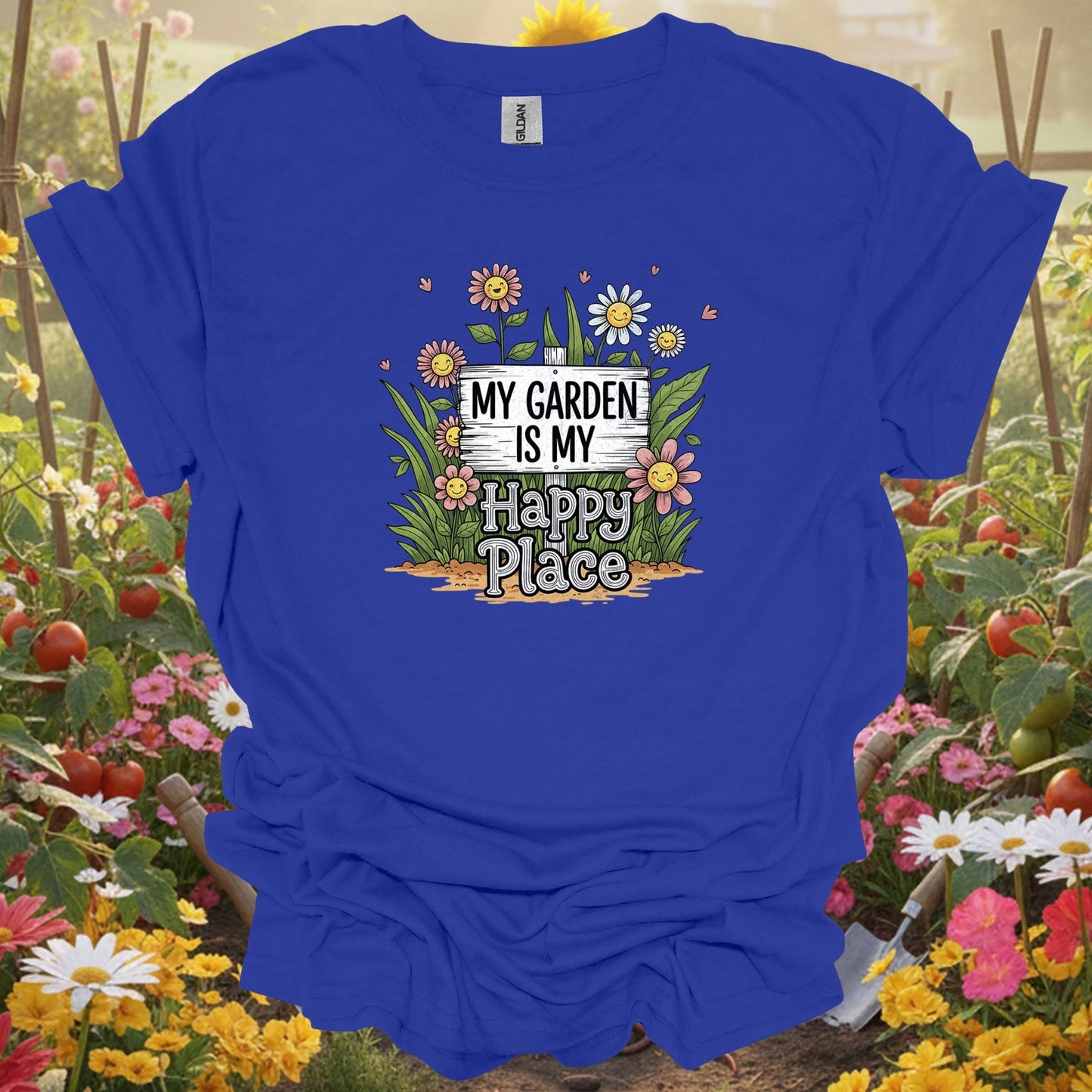 "My Garden Is My Happy Place" Whimsical Garden T-Shirt - GardeningTshirts