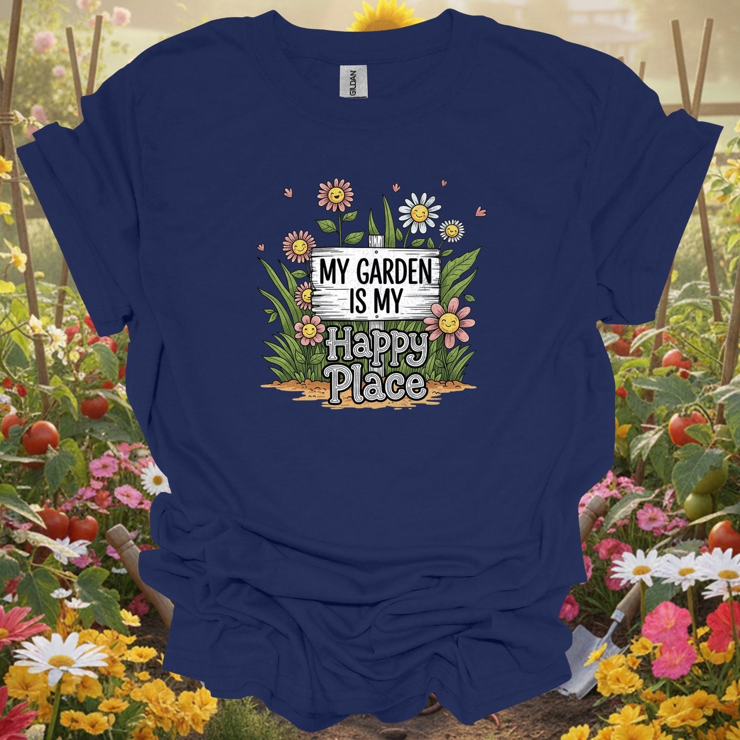 "My Garden Is My Happy Place" Whimsical Garden T-Shirt - GardeningTshirts