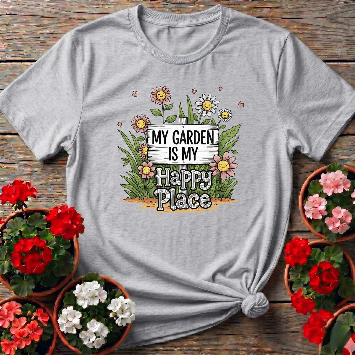 My Garden Is My Happy Place Whimsical Garden T-shirt - GardeningTshirts
