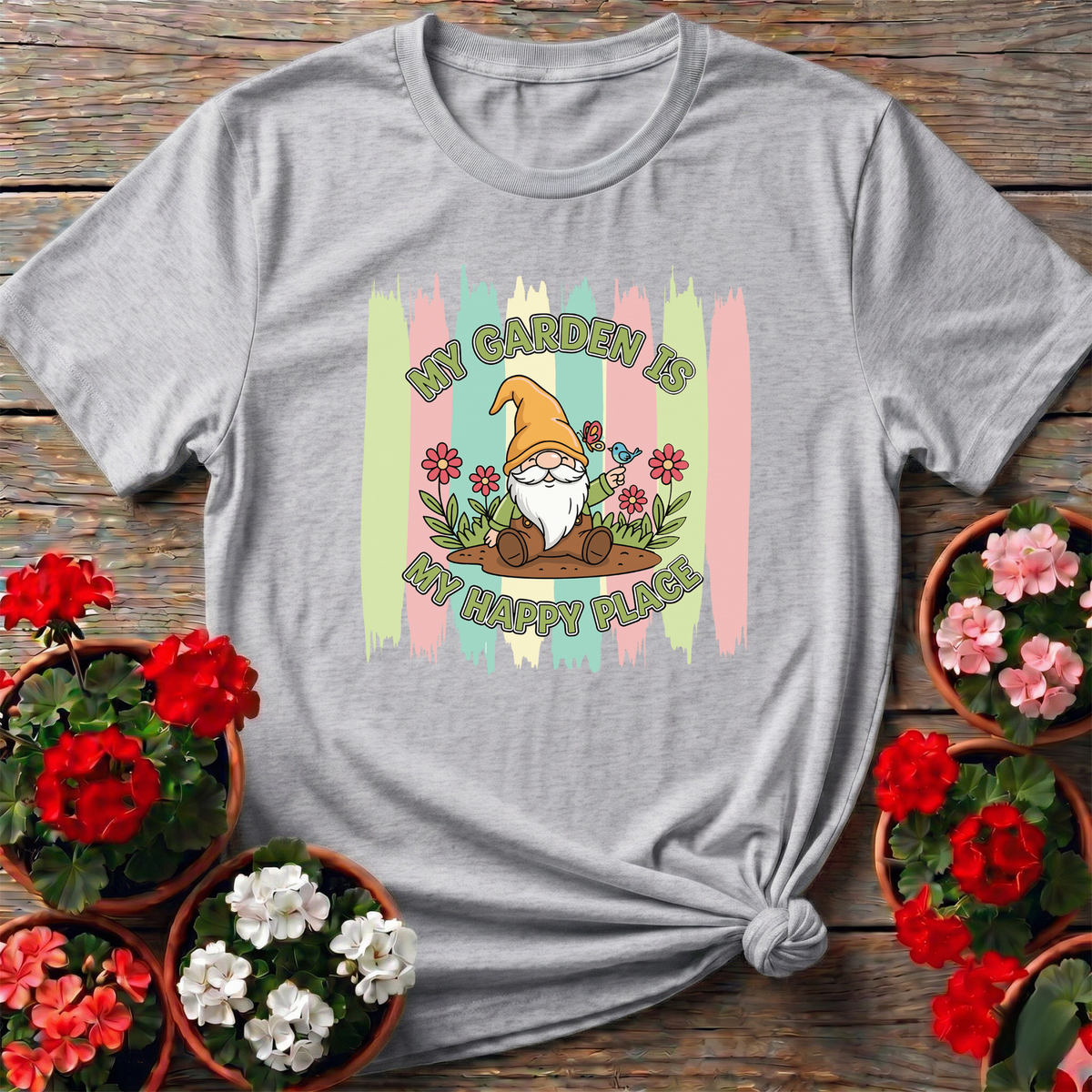 My Garden Is My Happy Place Whimsical Gnome T-shirt - GardeningTshirts