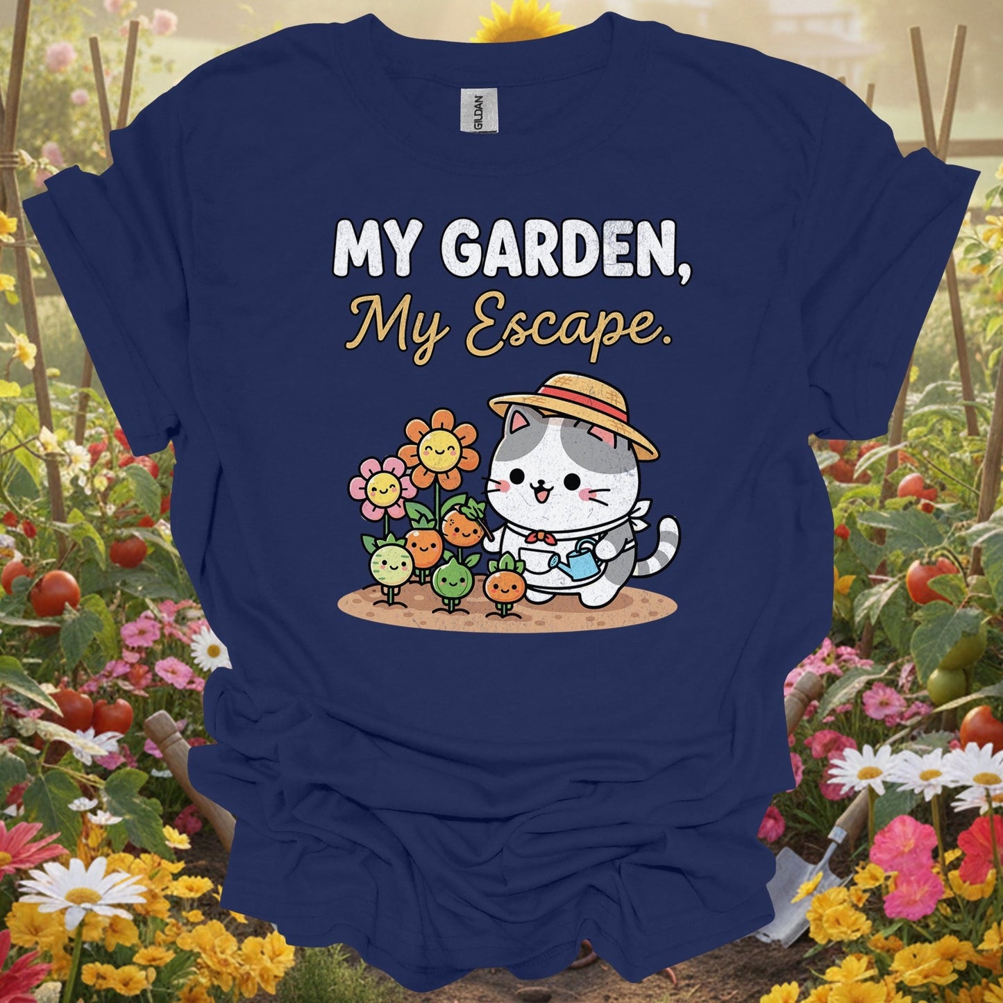 "My Garden My Escape" Cute Cat Gardener T-Shirt - GardeningTshirts