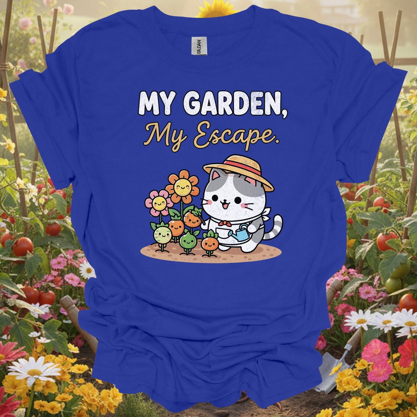 "My Garden My Escape" Cute Cat Gardener T-Shirt - GardeningTshirts