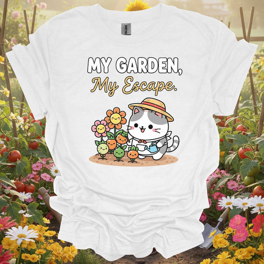 "My Garden My Escape" Cute Cat Gardener T-Shirt - GardeningTshirts