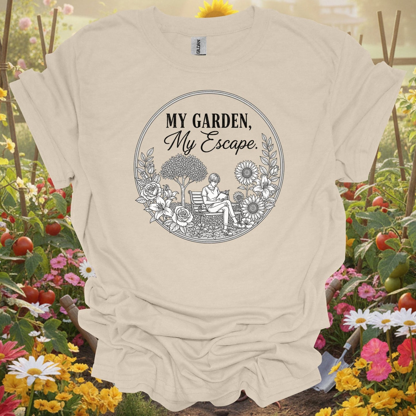 "My Garden My Escape" Peaceful Line Art Floral Retreat Shirt - GardeningTshirts