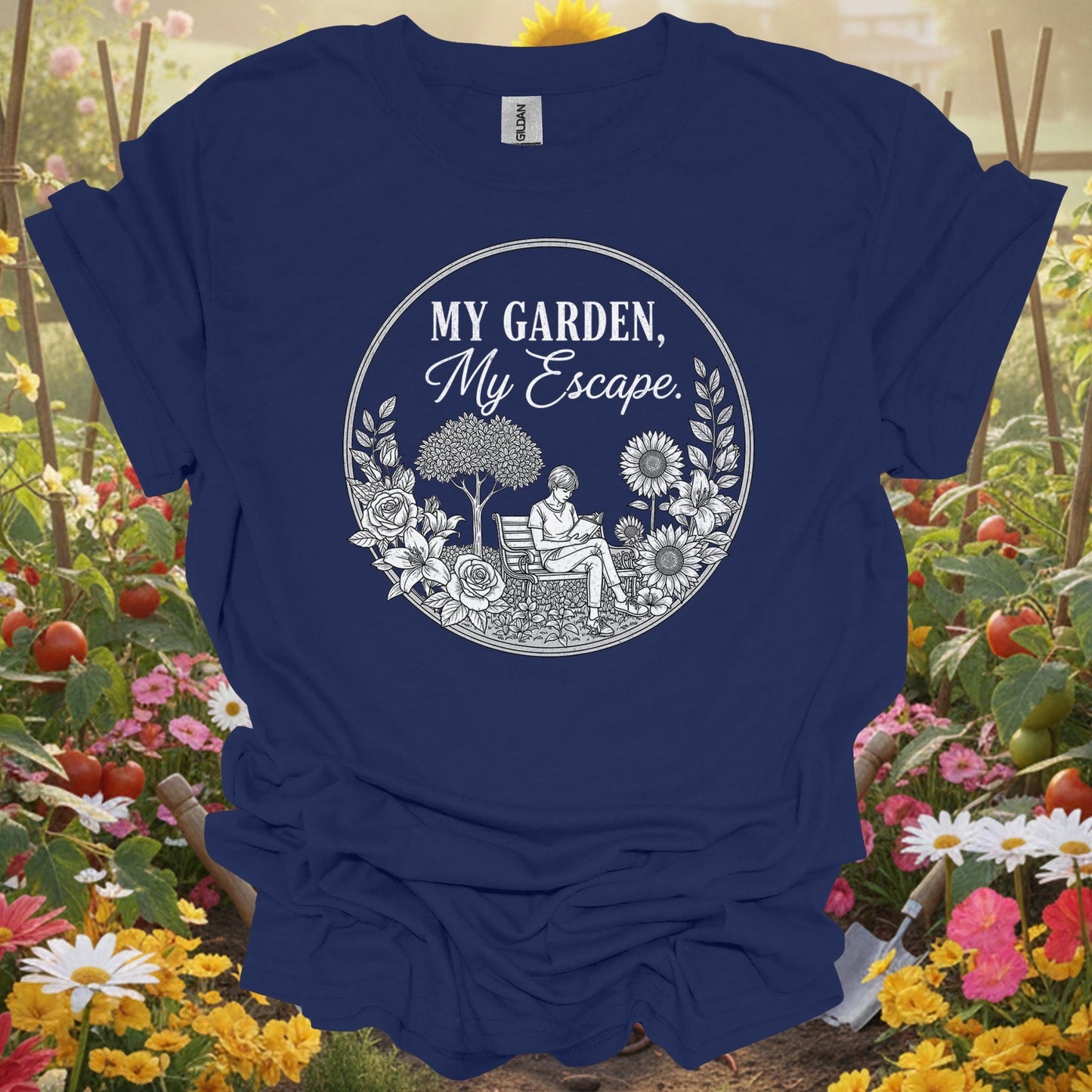 "My Garden My Escape" Peaceful Line Art Floral Retreat Shirt - GardeningTshirts