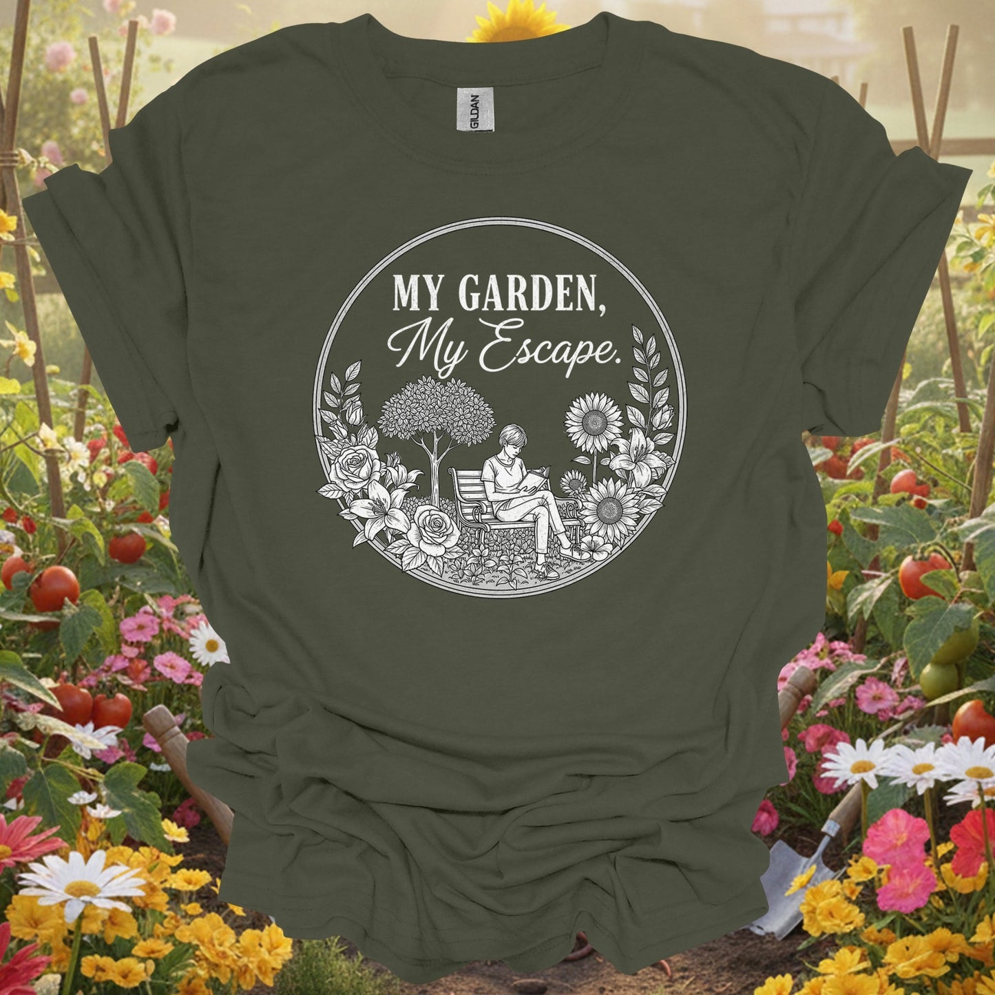 "My Garden My Escape" Peaceful Line Art Floral Retreat Shirt - GardeningTshirts