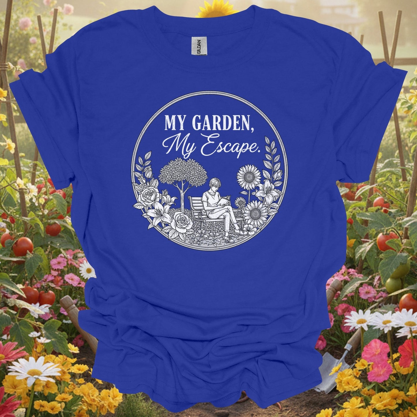 "My Garden My Escape" Peaceful Line Art Floral Retreat Shirt - GardeningTshirts