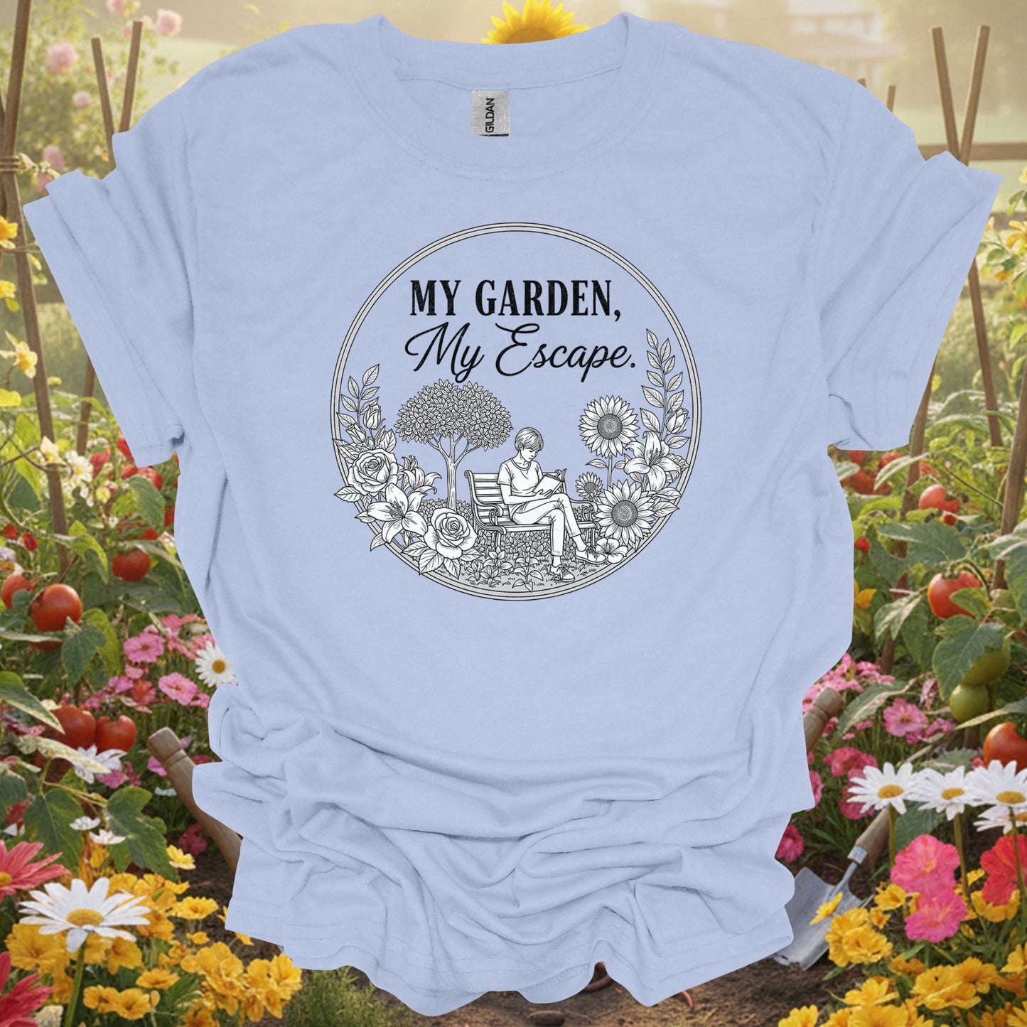 "My Garden My Escape" Peaceful Line Art Floral Retreat Shirt - GardeningTshirts