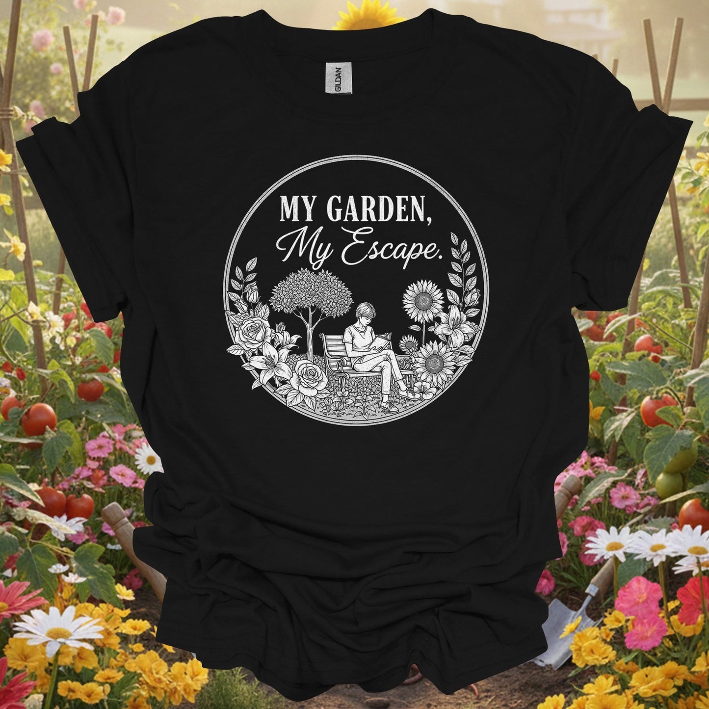 "My Garden My Escape" Peaceful Line Art Floral Retreat Shirt - GardeningTshirts