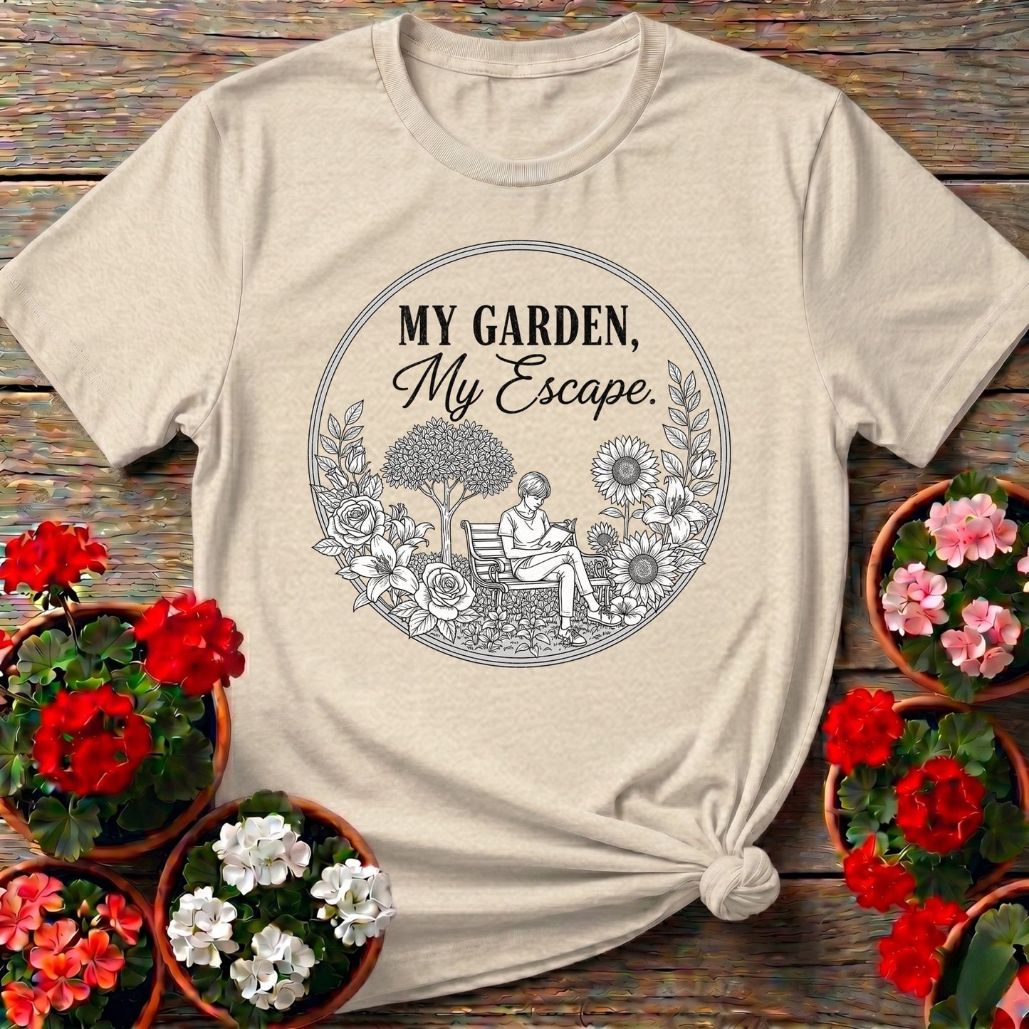 My Garden My Escape Peaceful Line Art Tee - GardeningTshirts