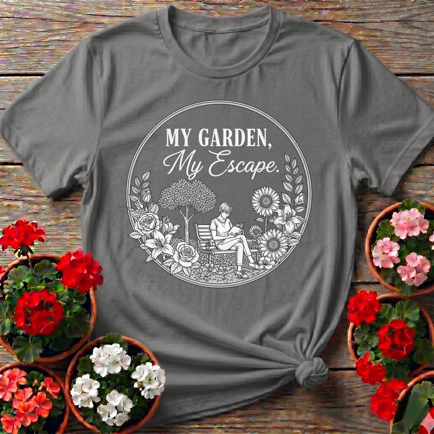 My Garden My Escape Peaceful Line Art Tee - GardeningTshirts