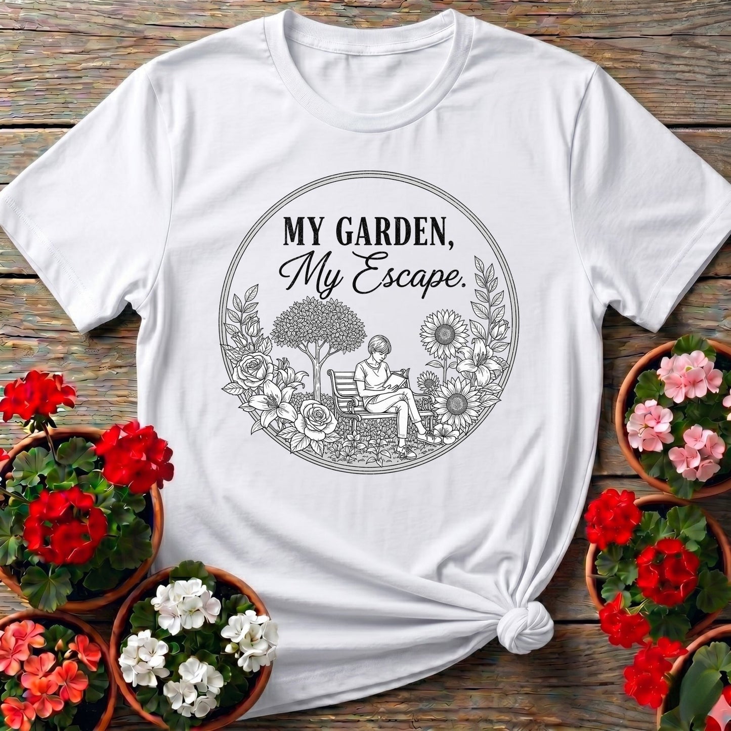 My Garden My Escape Peaceful Line Art Tee - GardeningTshirts